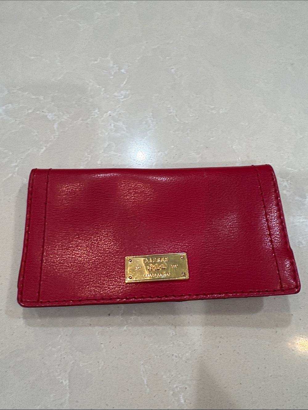 Red Leather Wallet with Gold Plaque Lauren Ralph Lauren